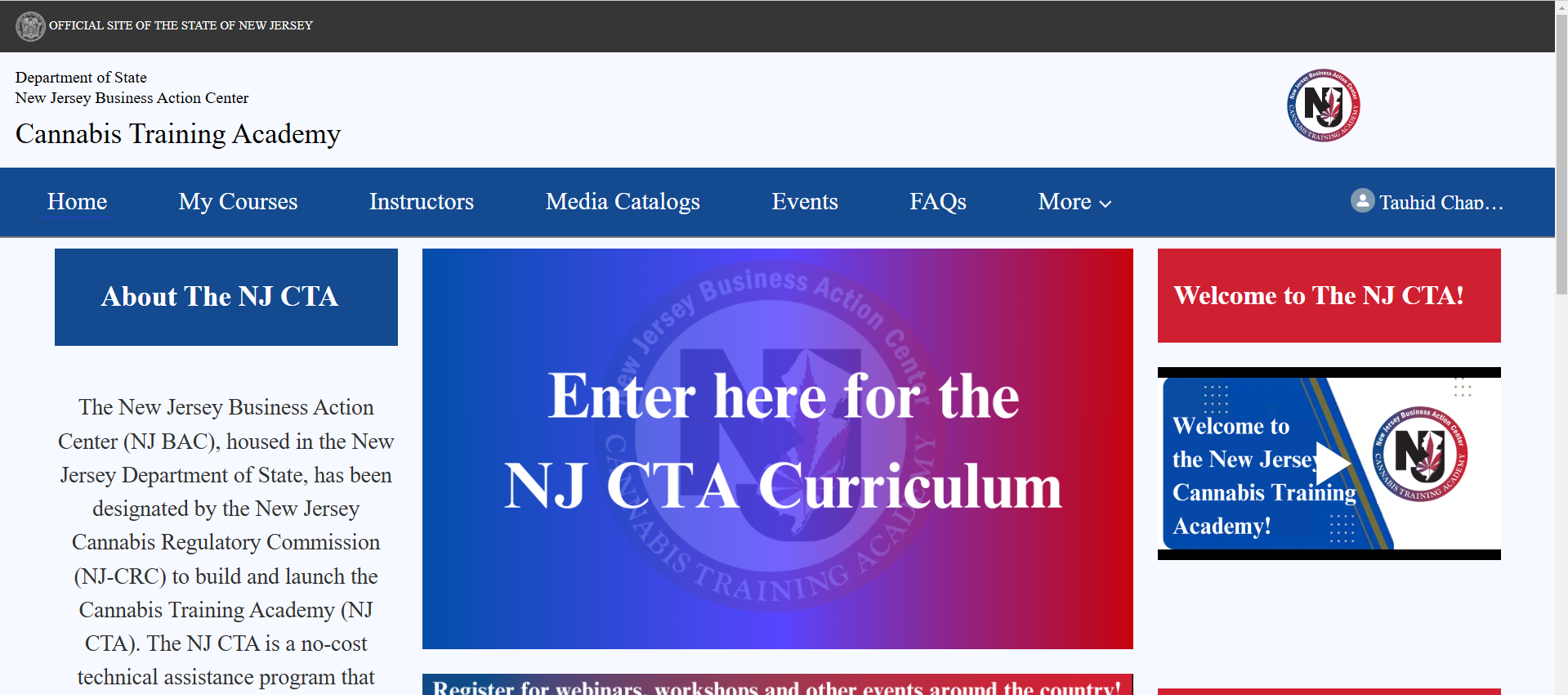 Screenshot of the NJ CTA Training Academy